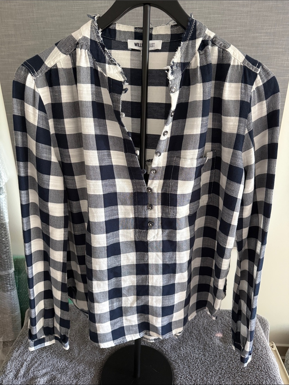 William Rast Navy and White Plaid Button-Down Shirt